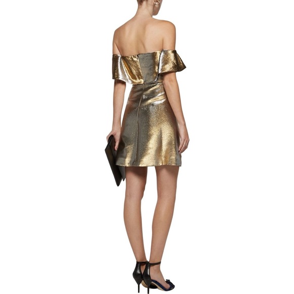 NWT SANDRO Palacio Off-the-shoulder Mini Dress 1 Gold - Picture 2 of 8